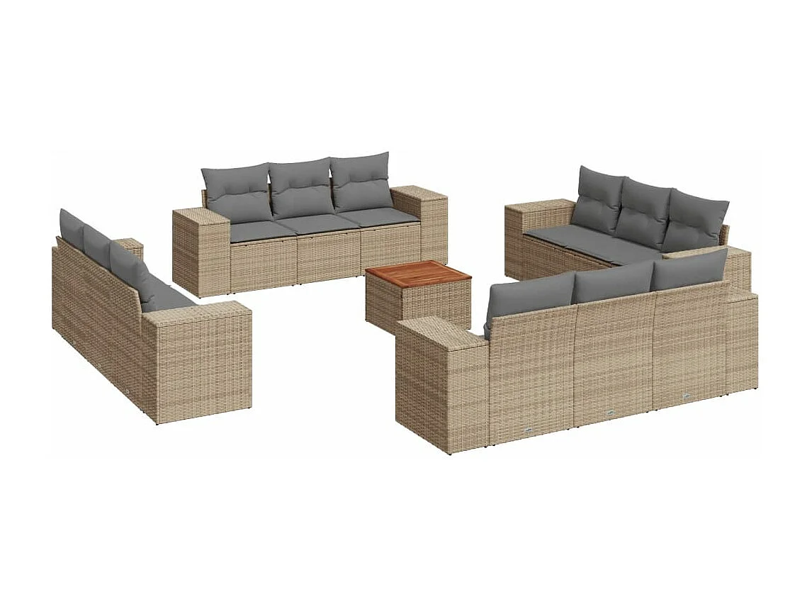 Salon de jardin avec coussins 13 pcs beige résine tressée