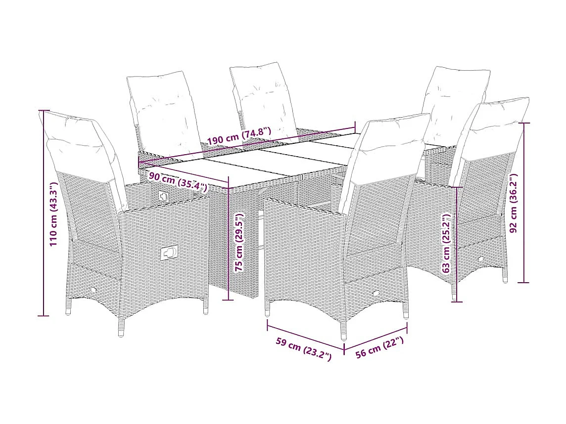 7-delige Tuinset met kussens poly rattan bruin