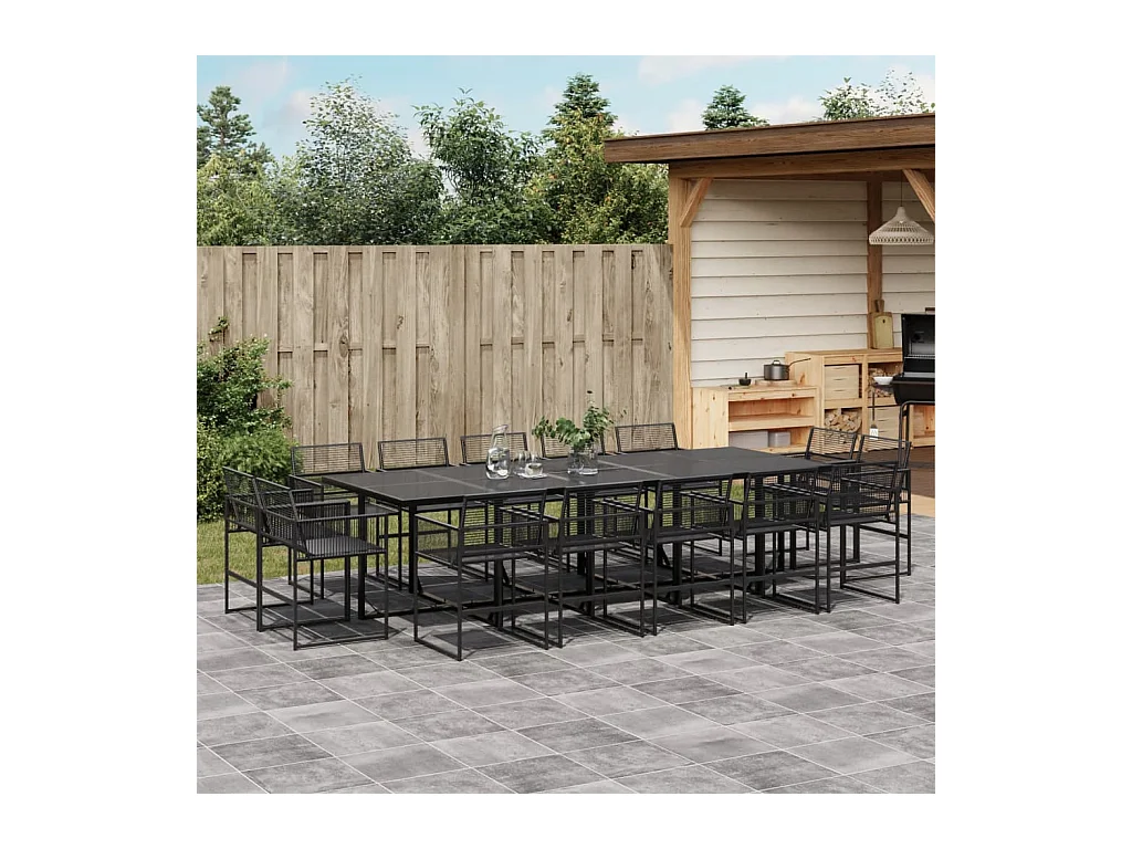 15 pcs conjunto de jantar p/ jardim vime PE preto