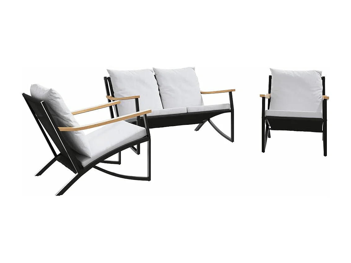 3-tlg. Balkonmöbel-Set mit Kissen Schwarz Stahl