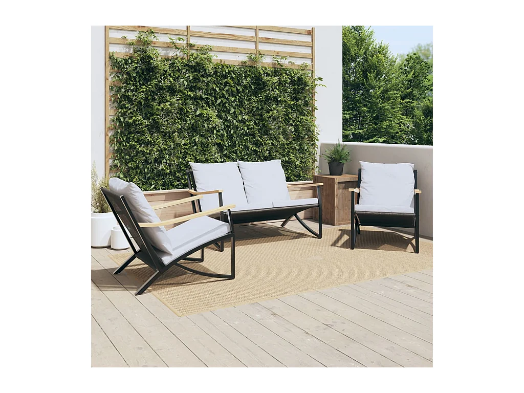 Ensemble de meubles de balcon avec coussins 3 pcs noir acier