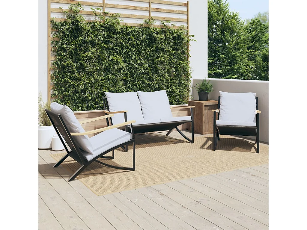 Ensemble de meubles de balcon avec coussins 3 pcs noir acier