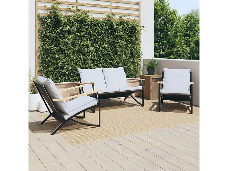 Ensemble de meubles de balcon avec coussins 3 pcs noir acier