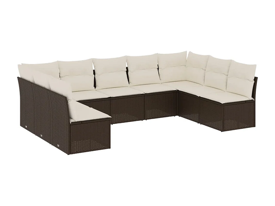 Salon de jardin avec coussins 9 pcs marron résine tressée