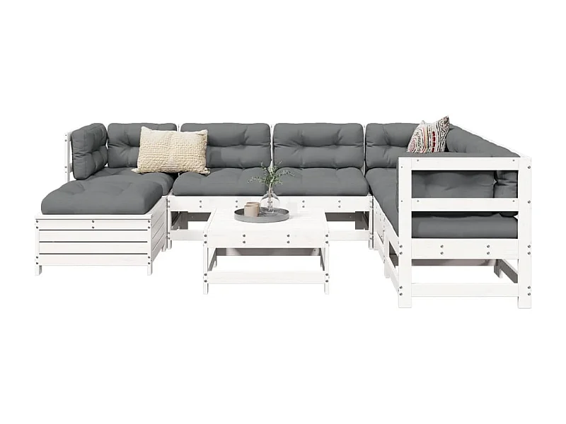 Set Divani da Giardino 8 pz in Legno Massello di Pino Bianco