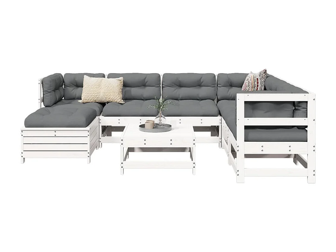 Set Divani da Giardino 8 pz in Legno Massello di Pino Bianco