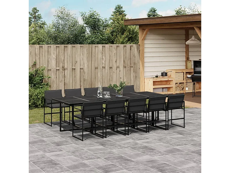 Ensemble à manger de jardin avec coussins 11 pcs noir textilène