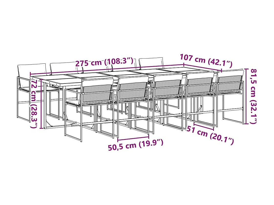 Set da Pranzo da Giardino 11 pz con Cuscini Nero in Textilene