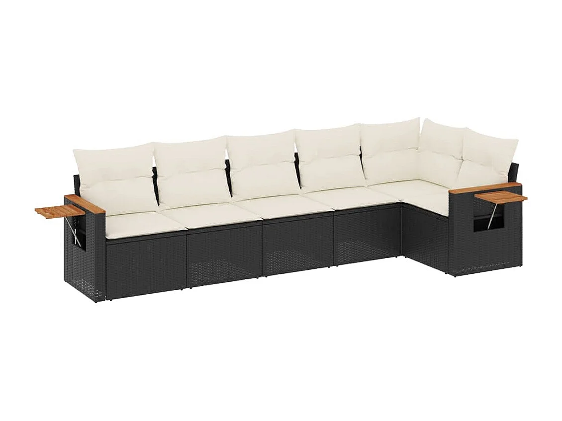 6-delige Loungeset met kussens poly rattan zwart