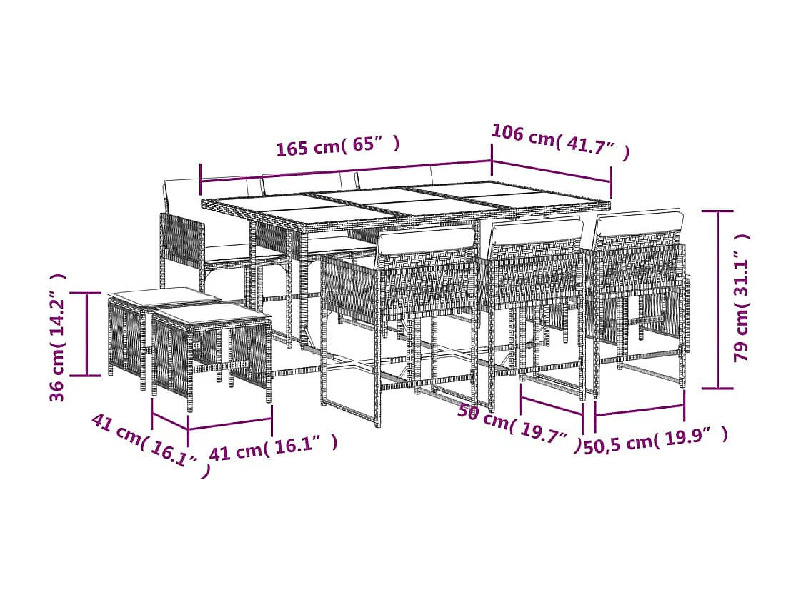 11-tlg. Garten-Essgruppe mit Kissen Beigemischung Poly Rattan