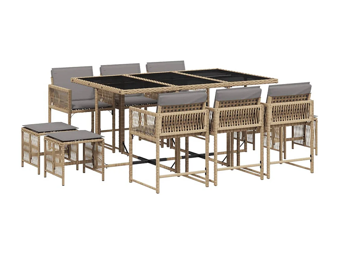 Set Pranzo da Giardino 11 pz con Cuscini Beige Misto Polyrattan