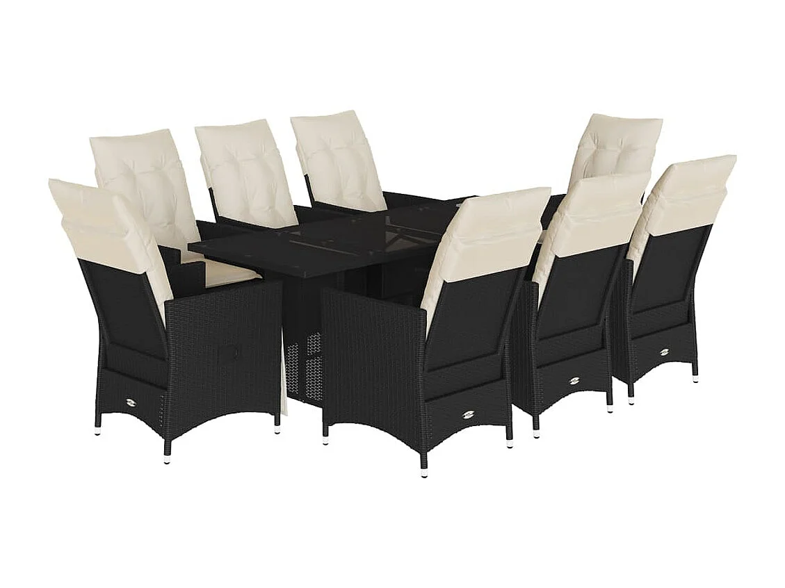 Ensemble à manger de jardin 9pcs coussins noir résine tressée