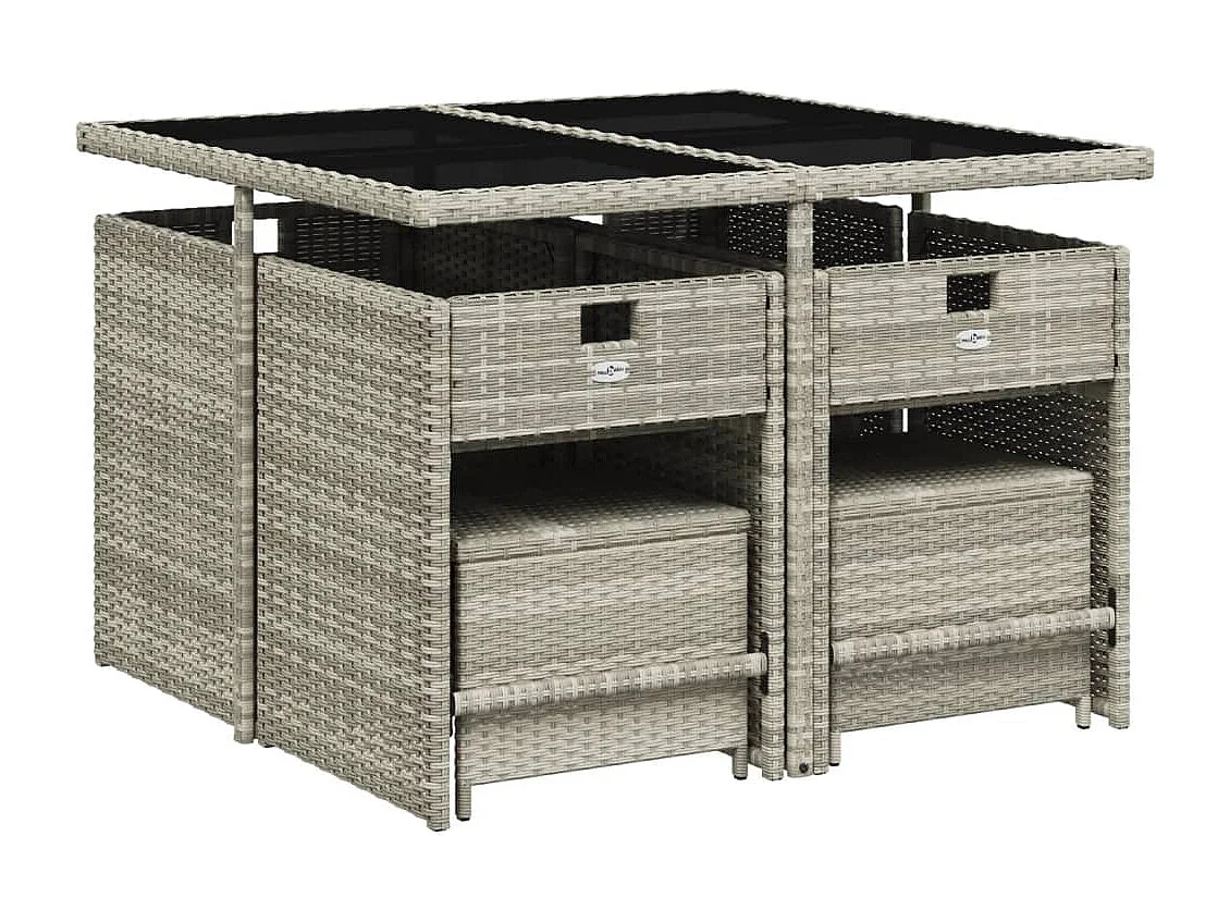 Set Pranzo da Giardino 9pz con Cuscini Grigio Chiaro Polyrattan
