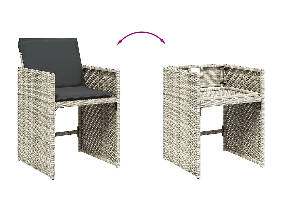 Set Pranzo da Giardino 9pz con Cuscini Grigio Chiaro Polyrattan