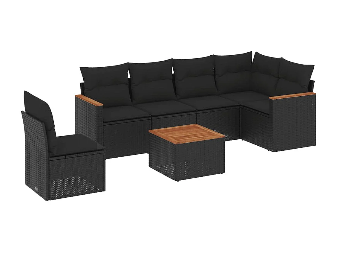 7-tlg. Garten-Sofagarnitur mit Kissen Schwarz Poly Rattan