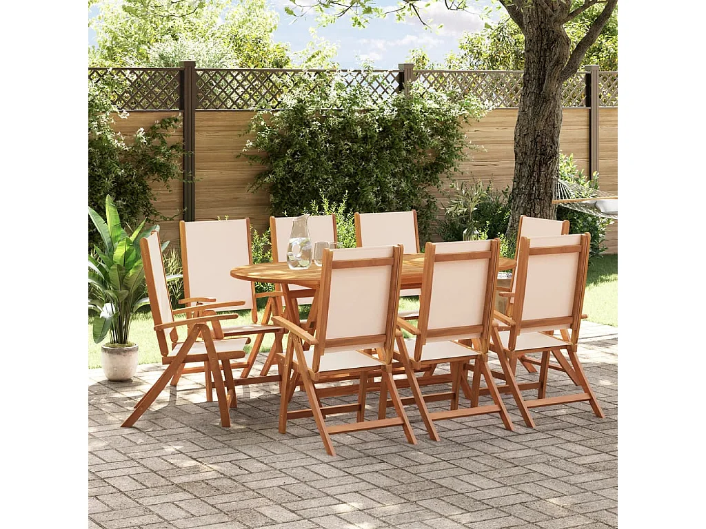 Set Pranzo da Giardino 9pz Legno Massello di Acacia e Textilene
