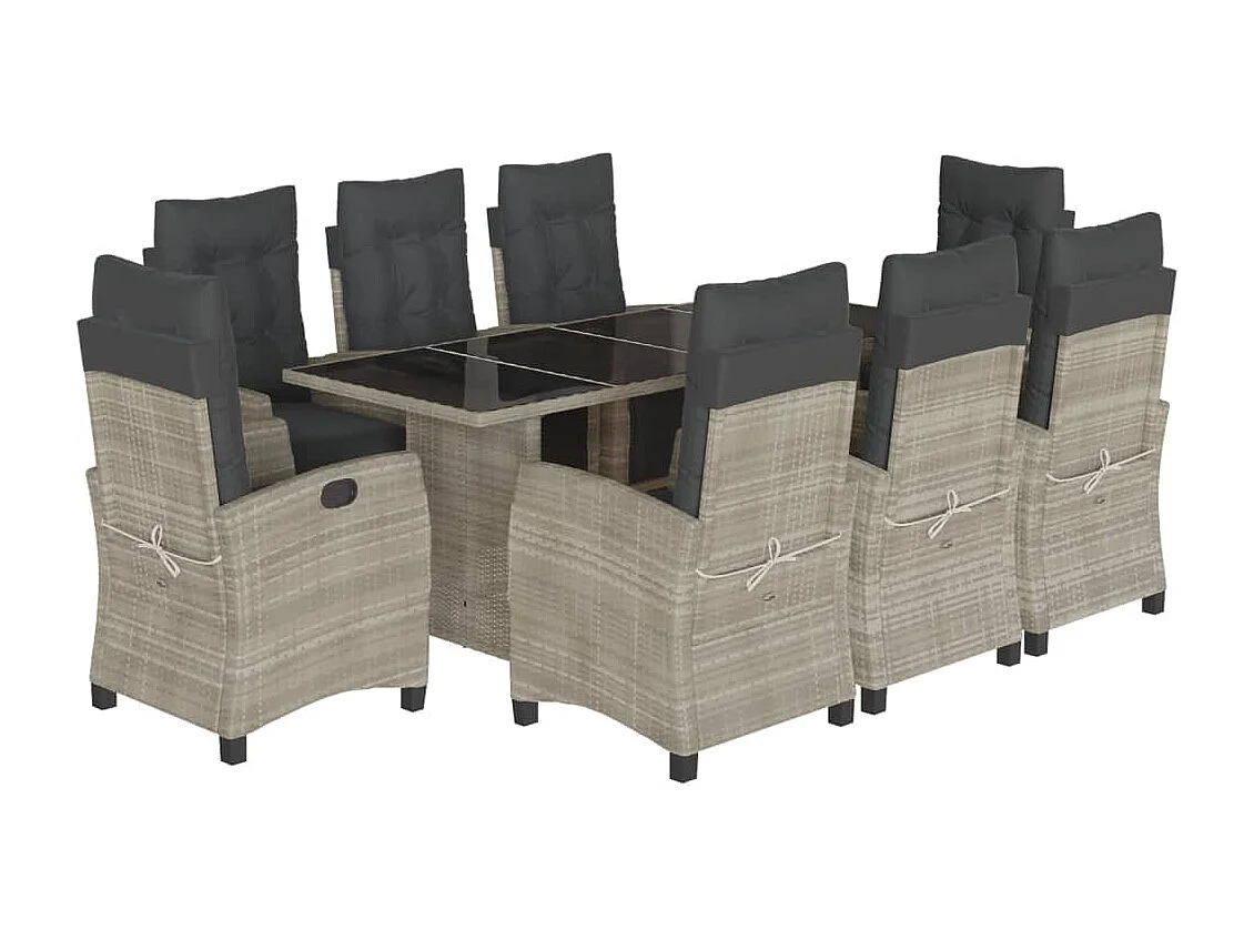 9 pcs conjunto de jantar p/ jardim c/ almofadões cinzento claro