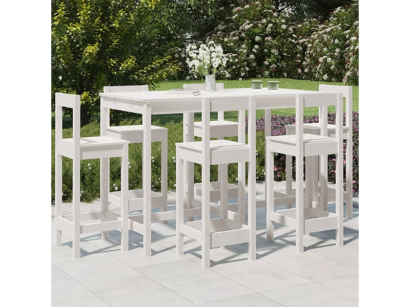 Ensemble de bar de jardin 7 pcs blanc bois de pin massif