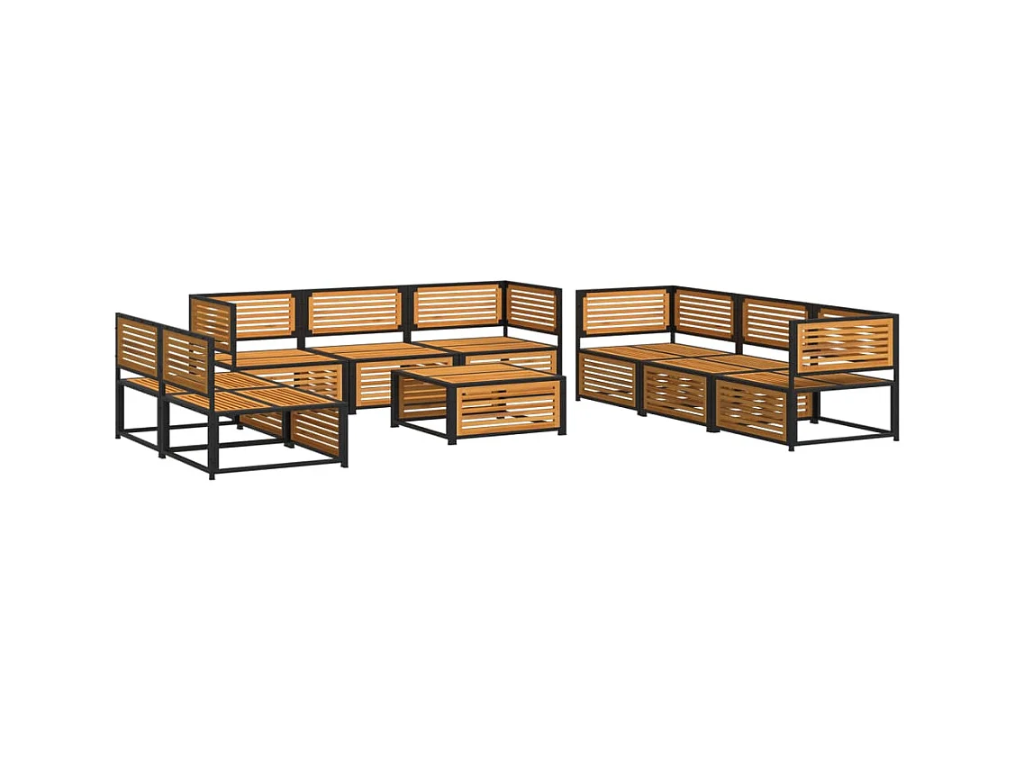 Salon de jardin avec coussins 9 pcs bois massif d'acacia