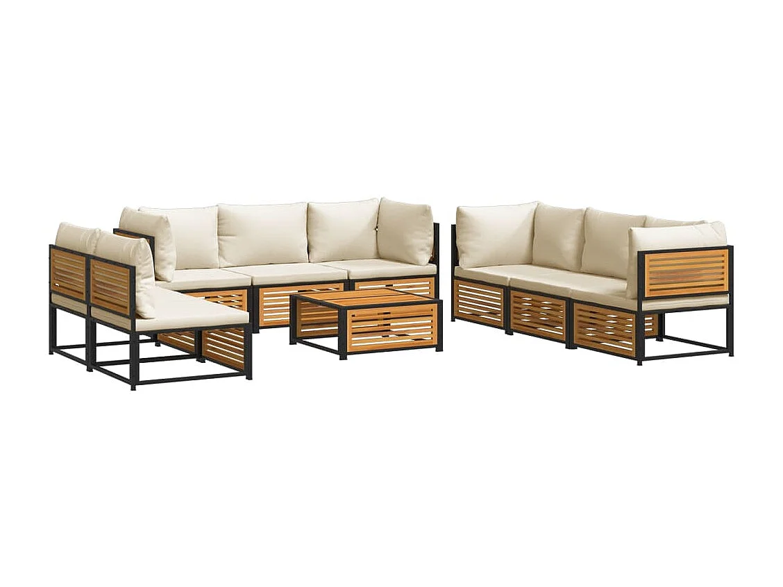 Salon de jardin avec coussins 9 pcs bois massif d'acacia