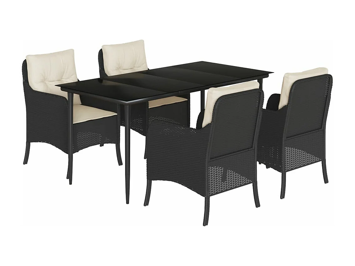 Set da Pranzo da Giardino 5 pz Nero con Cuscini in Polyrattan