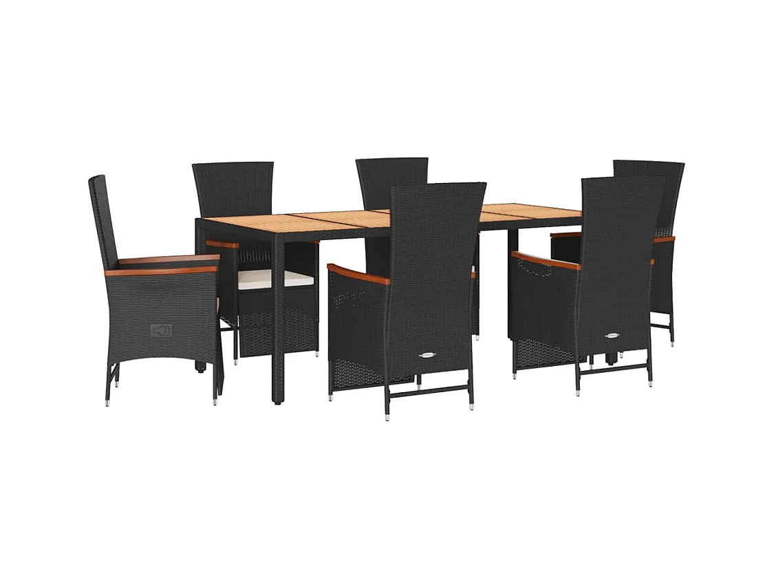 7-tlg. Garten-Essgruppe mit Kissen Schwarz Poly Rattan