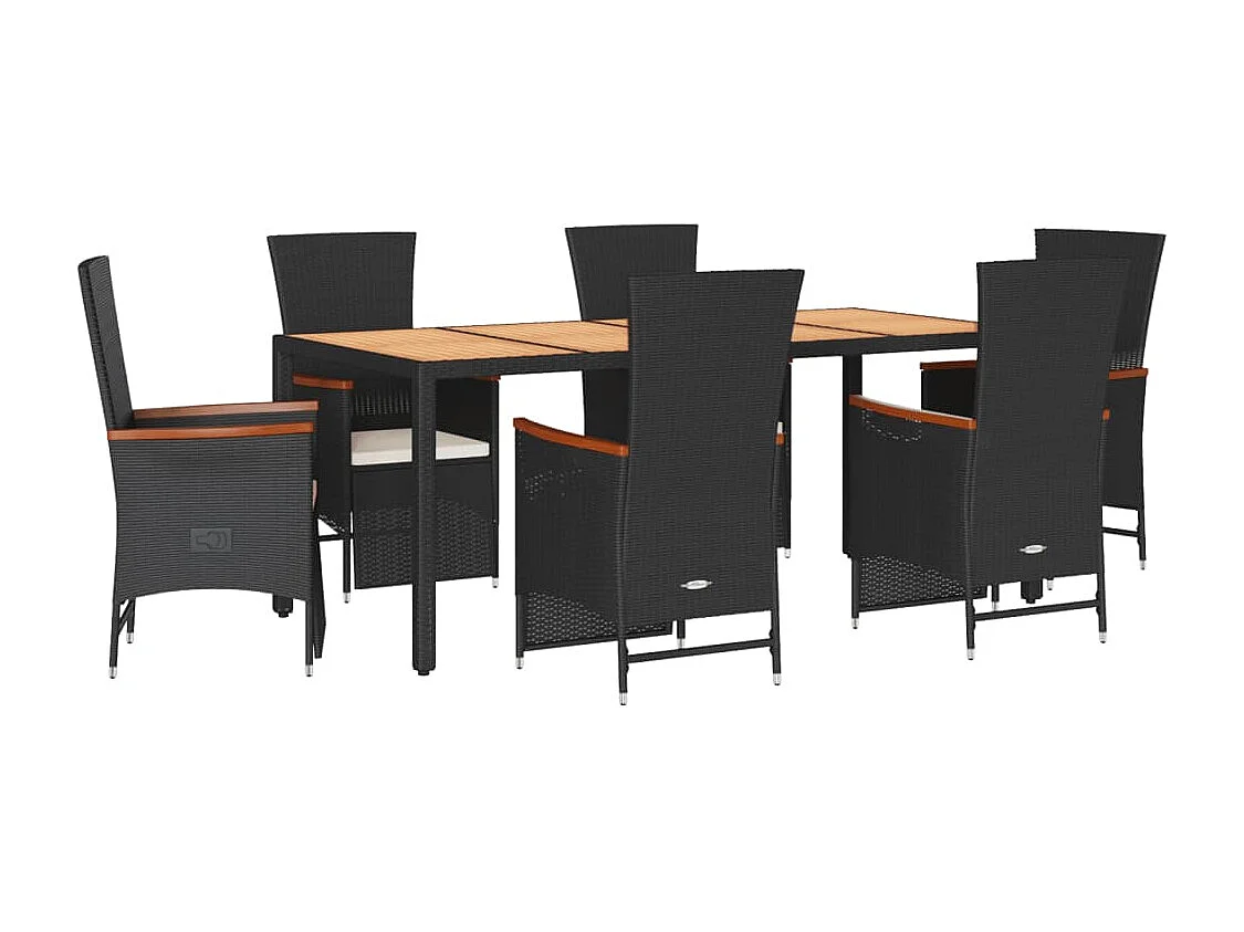 Set da Pranzo da Giardino 7 pz Nero con Cuscini in Polyrattan