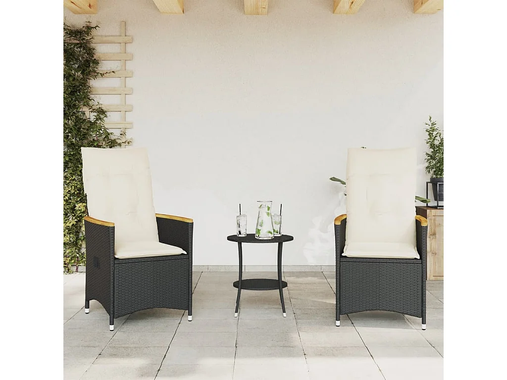 3-tlg. Bistro-Set mit Kissen Schwarz Poly Rattan