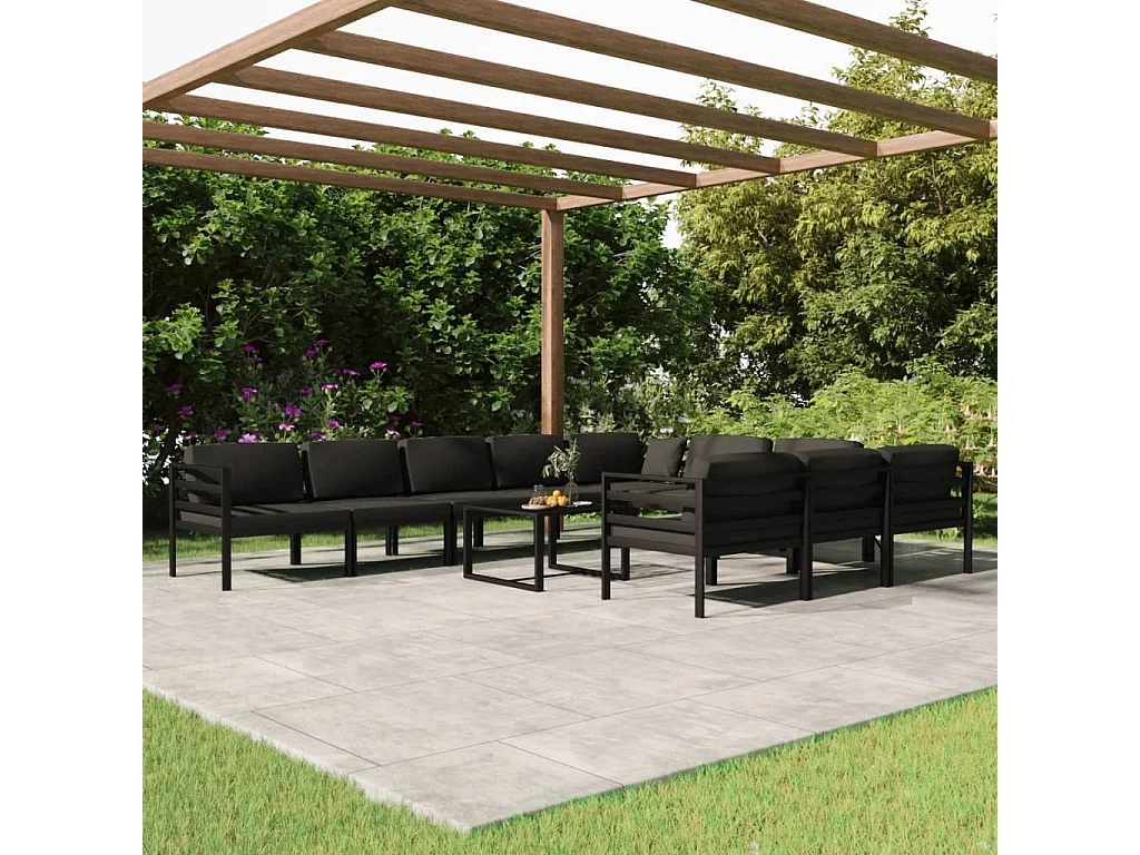 Salon de jardin 11 pcs avec coussins Aluminium Anthracite