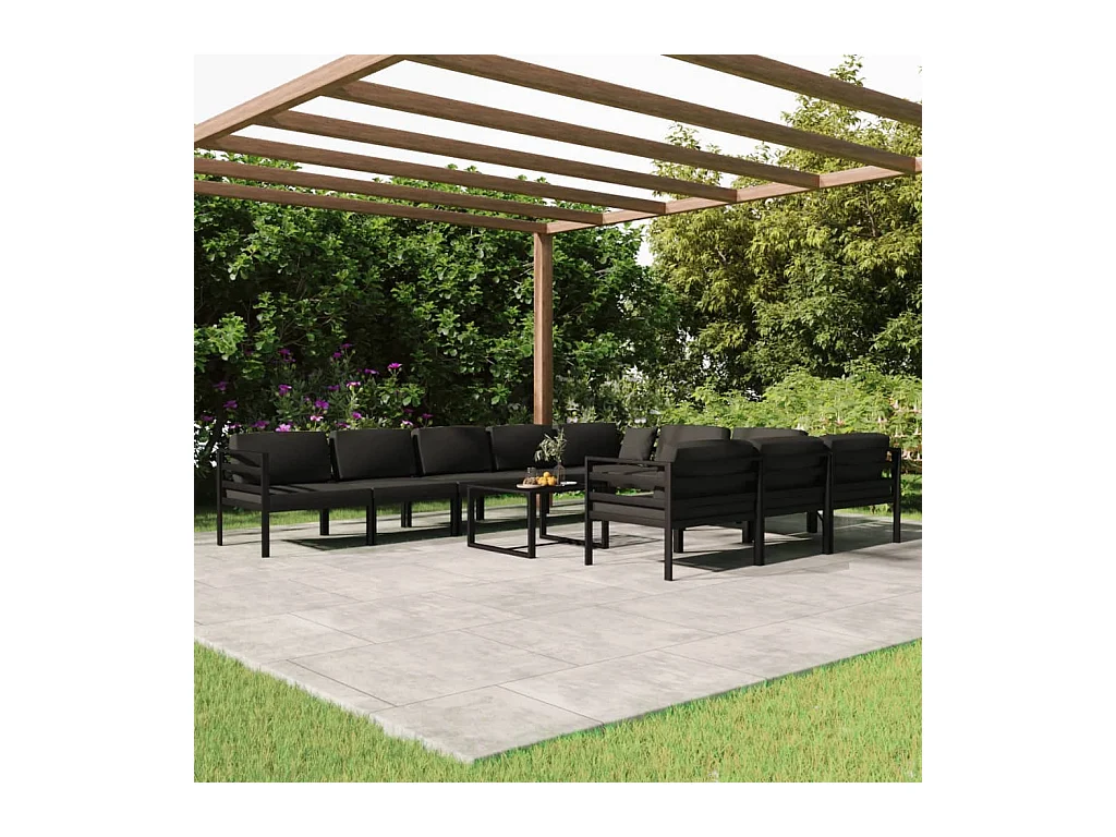 Salon de jardin 11 pcs avec coussins Aluminium Anthracite