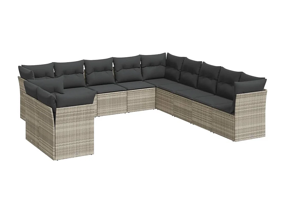 11-delige Loungeset met kussens poly rattan lichtgrijs