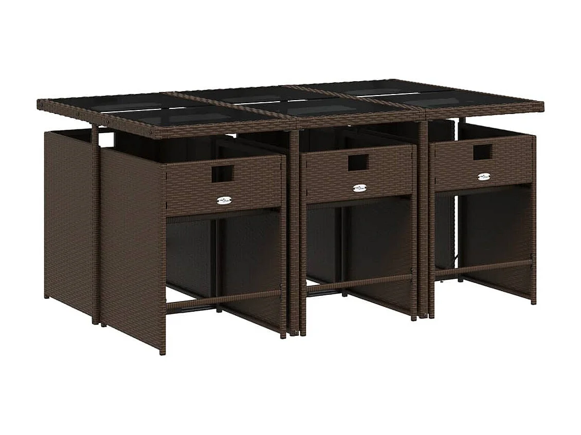 7 pcs conjunto jantar p/ jardim c/ almofadões vime PE castanho