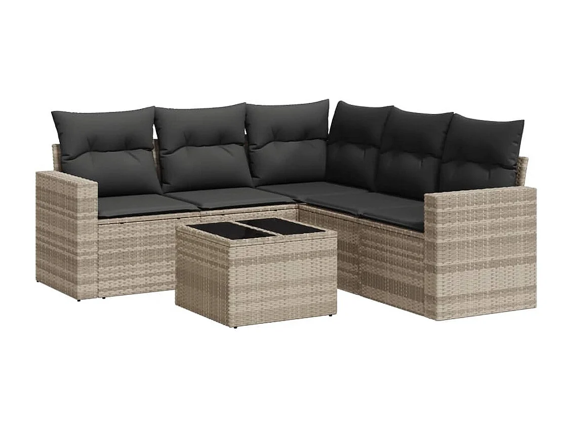 6 pcs conj. sofás jardim com almofadões vime PE cinzento-claro