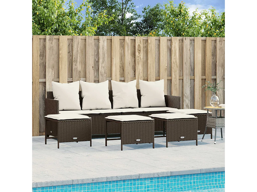 Set Divano da Giardino 5 pz con Cuscini Marrone in Polyrattan