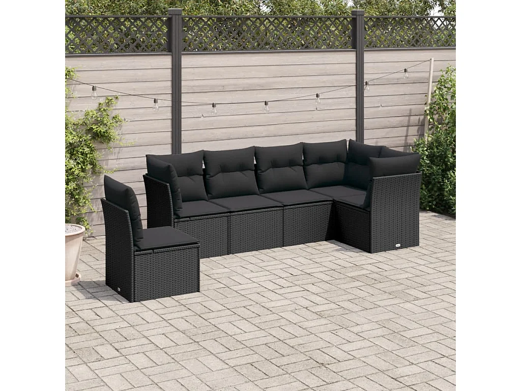 Salon de jardin 6 pcs avec coussins noir résine tressée