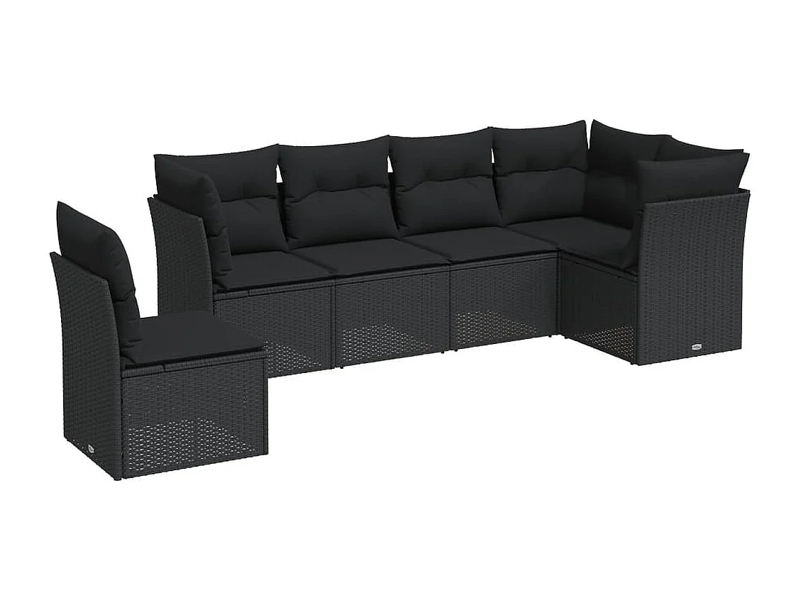 Salon de jardin 6 pcs avec coussins noir résine tressée