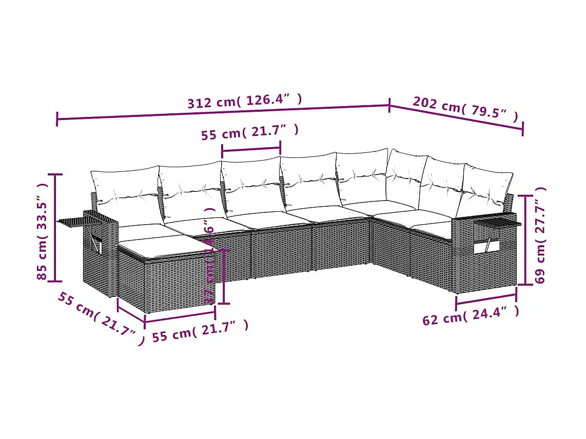 8-tlg. Garten-Sofagarnitur mit Kissen Hellgrau Poly Rattan