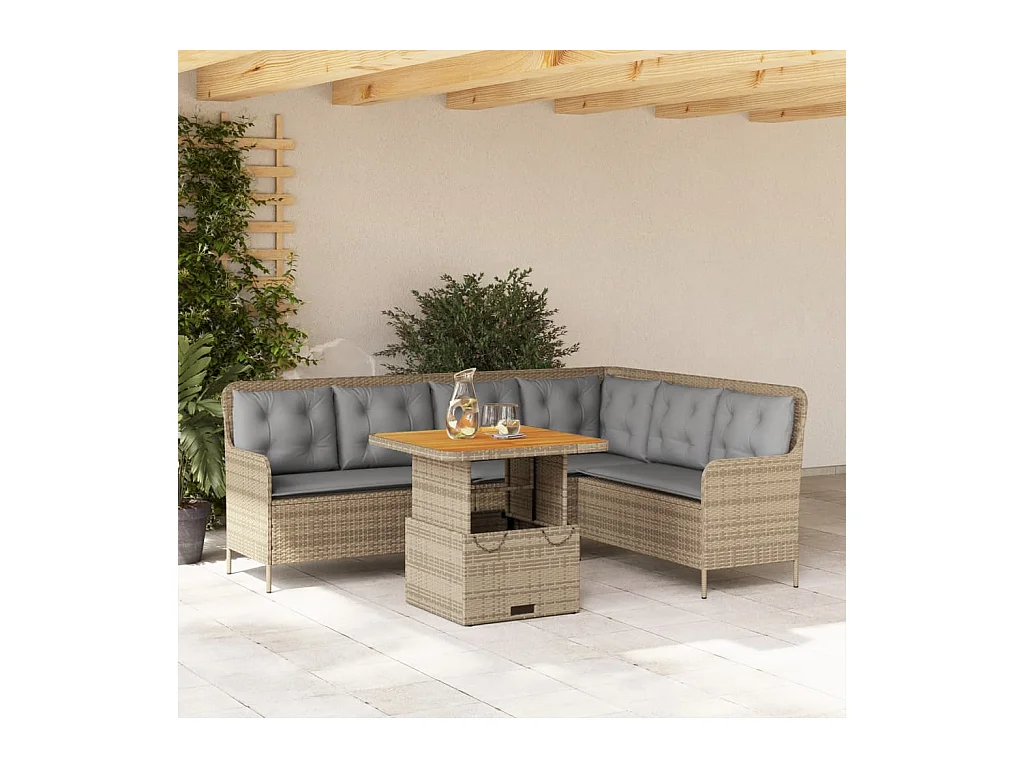 2-tlg. Garten-Sofagarnitur mit Kissen Beige Poly Rattan