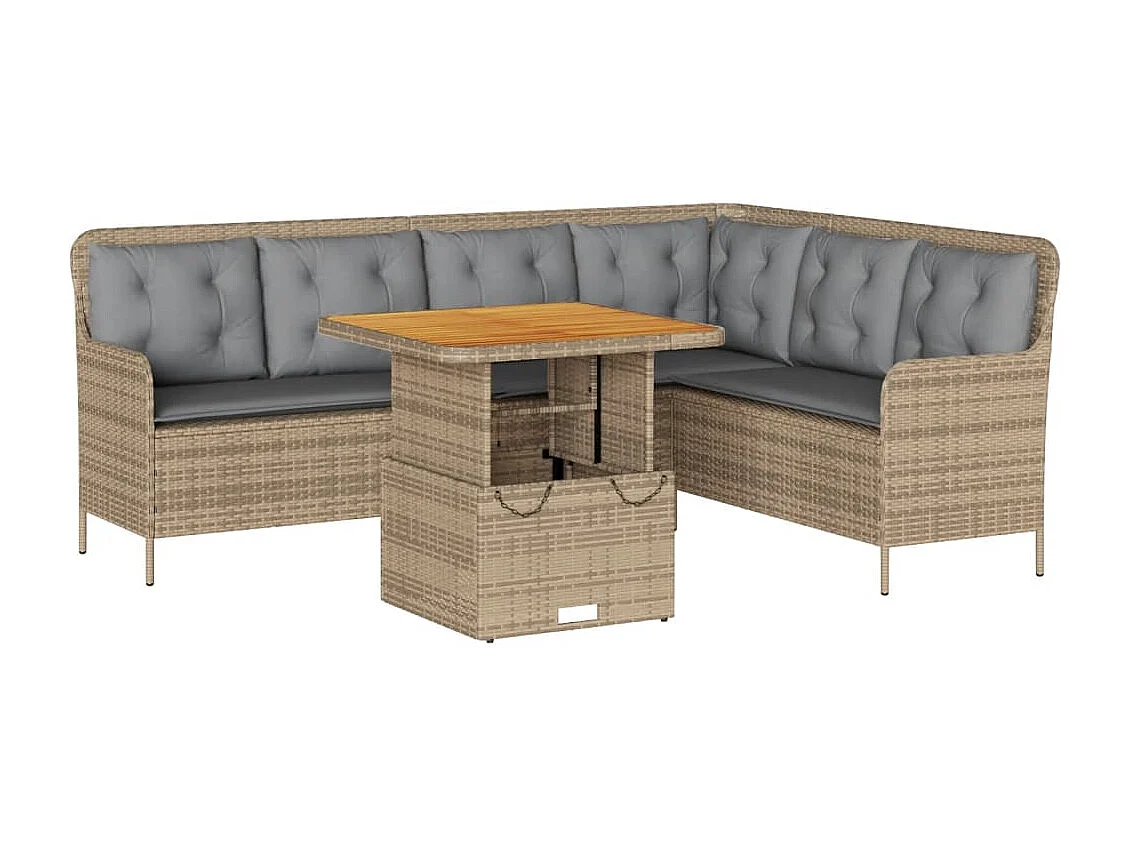 Salon de jardin avec coussins 2 pcs beige résine tressée