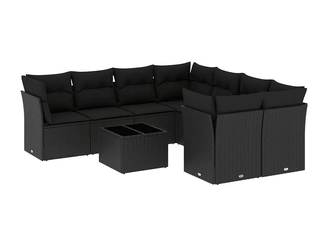 9-tlg. Garten-Sofagarnitur mit Kissen Schwarz Poly Rattan