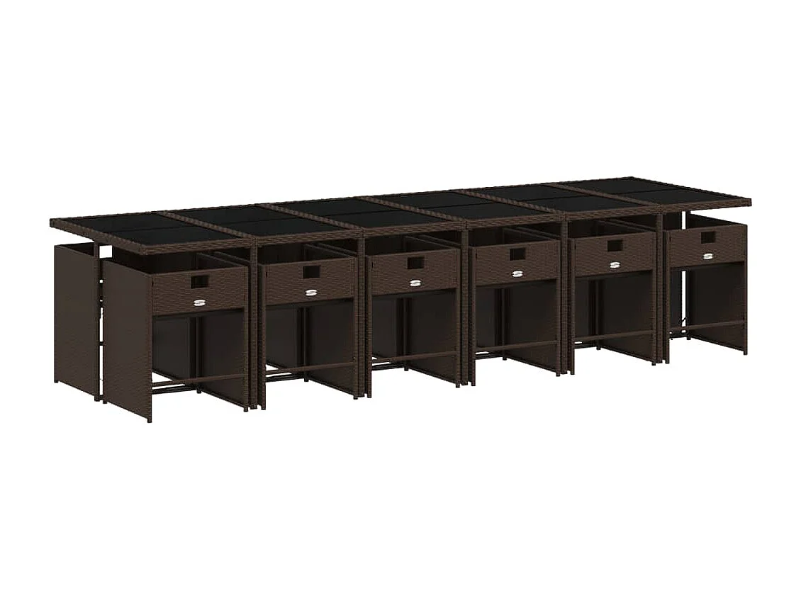 Ensemble à manger de jardin avec coussins 13 pcs marron rotin