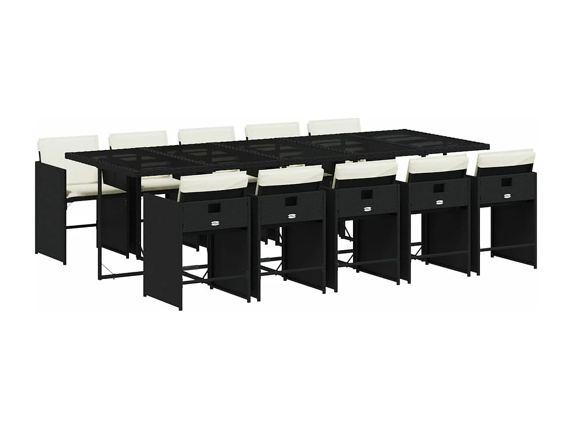 11 pcs conjunto de jantar p/ jardim c/ almofadões vime PE preto