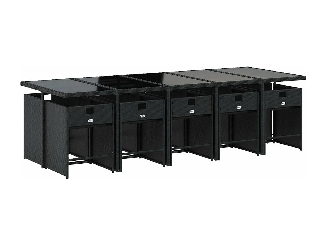 11 pcs conjunto de jantar p/ jardim c/ almofadões vime PE preto