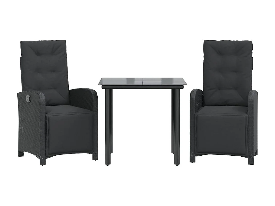 Ensemble de bistro 3 pcs avec coussins noir résine tressée