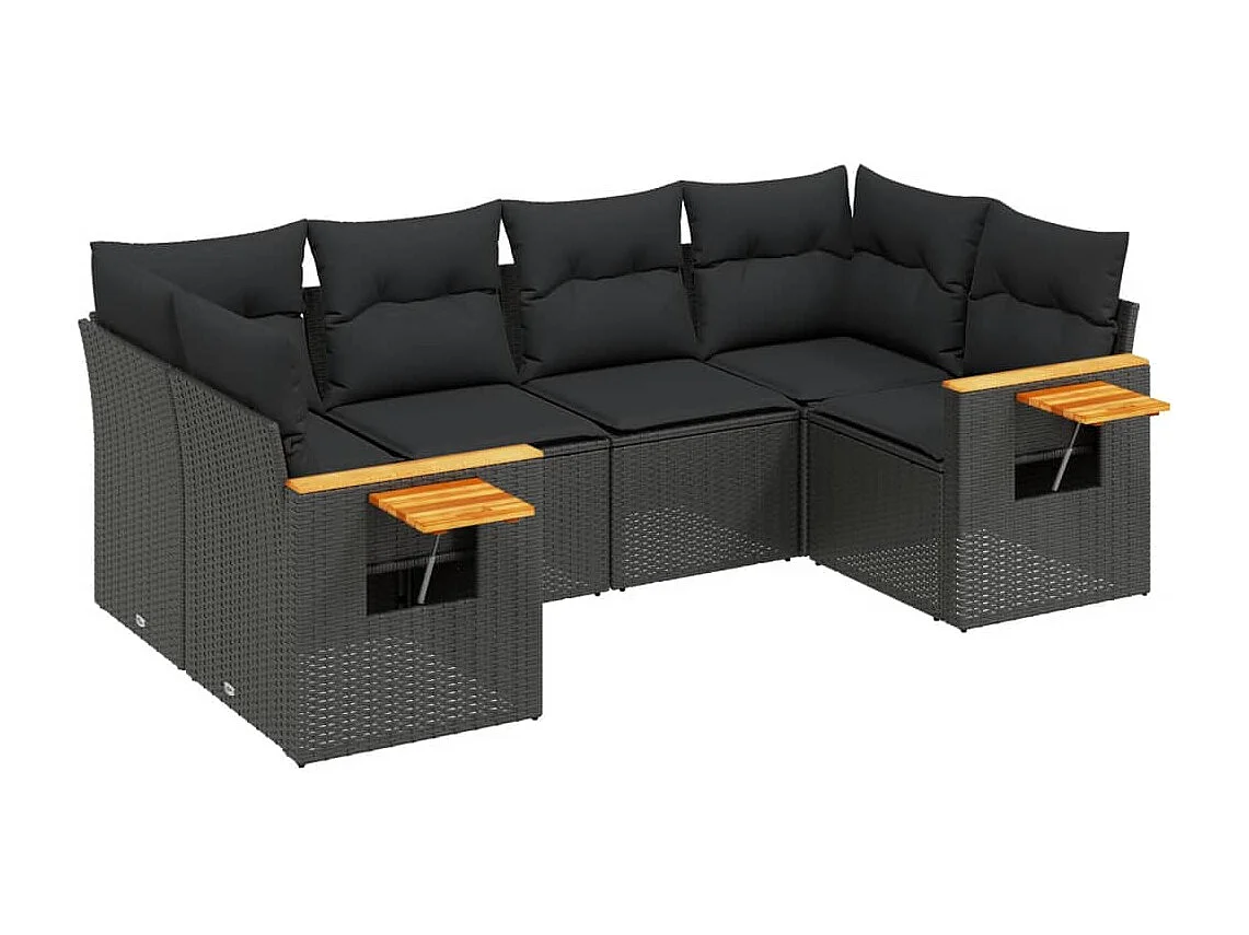 6 pcs conjunto sofás de jardim c/ almofadões vime PE preto