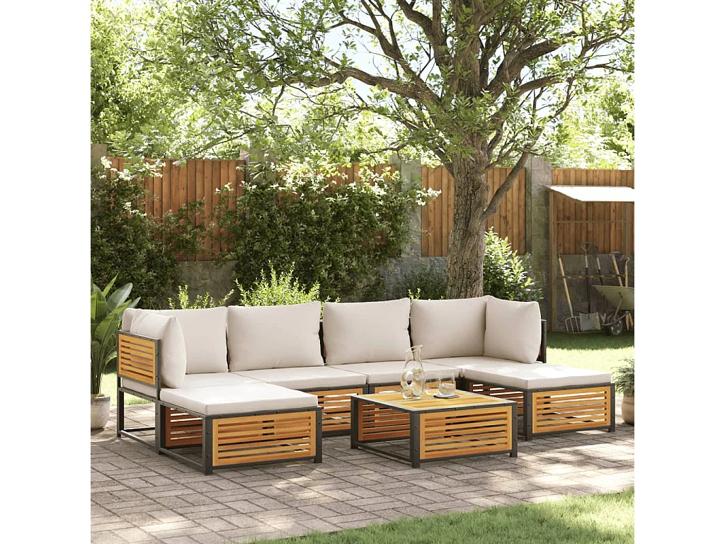 Salon de jardin avec coussins 7 pcs bois massif d'acacia