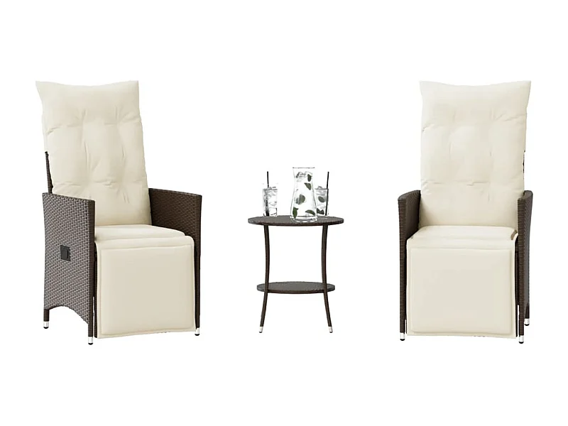 3-delige Bistroset met kussens poly rattan bruin