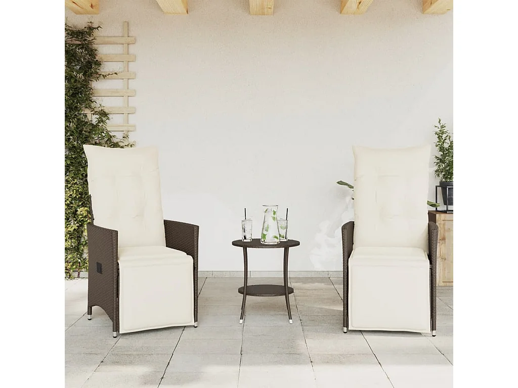3-delige Bistroset met kussens poly rattan bruin