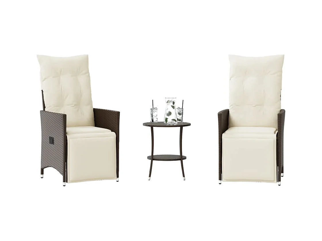 Set Bistrò 3 pz con Cuscini Marrone in Polyrattan