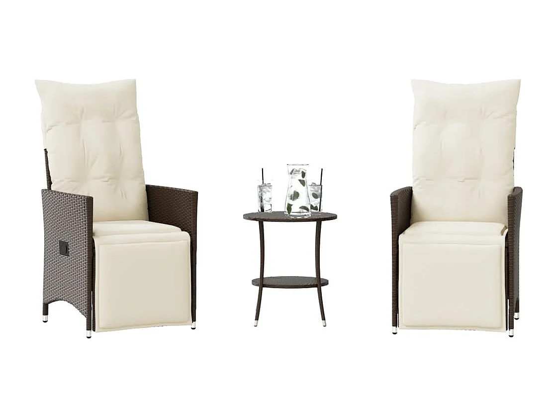 Set Bistrò 3 pz con Cuscini Marrone in Polyrattan